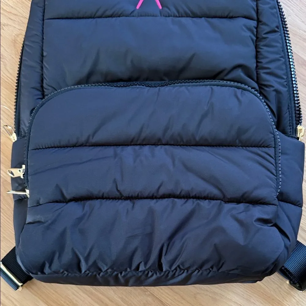 Mark & Graham Black Quilted Puffer Backpack Pink Logo Ski Outdoors Laptop